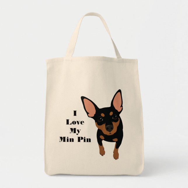 I Love My Min Pin Dog Tote (Black MIN PIN) (Front)