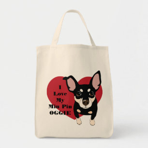 I Love My Min Pin Oggie Grocery Bag Shopping Tote