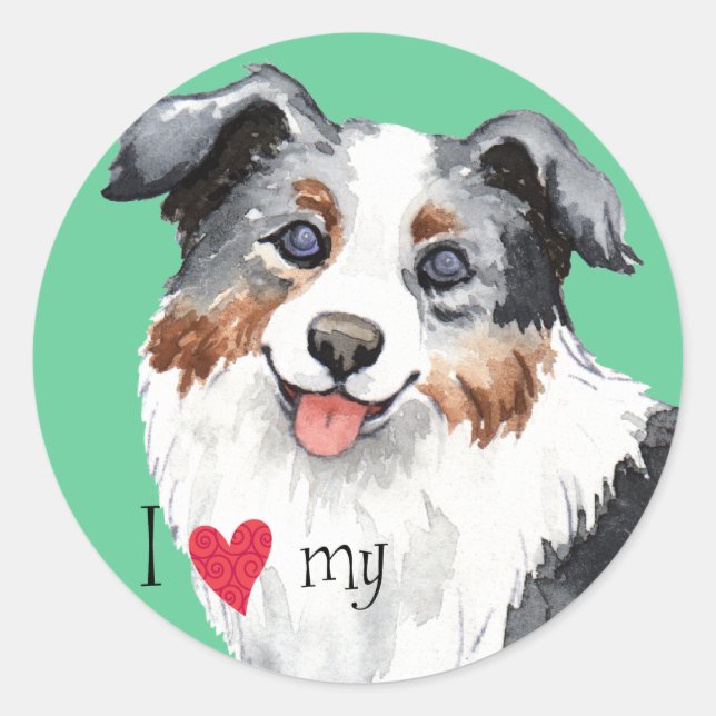I Love my Mini American Shepherd Classic Round Sticker (Front)