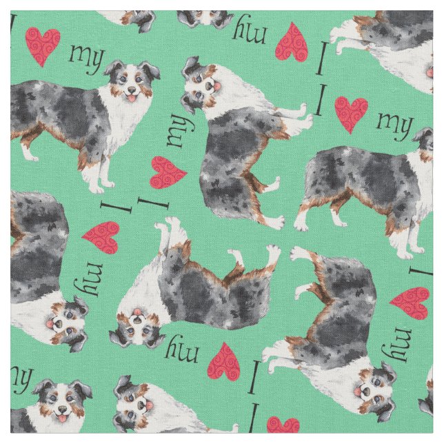I Love my Mini American Shepherd Fabric (Close Up)