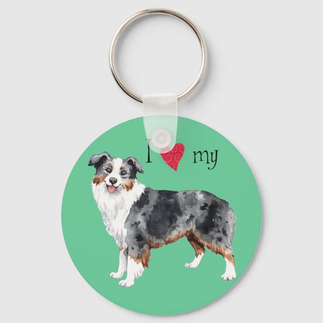 I Love my Mini American Shepherd Key Ring (Front)
