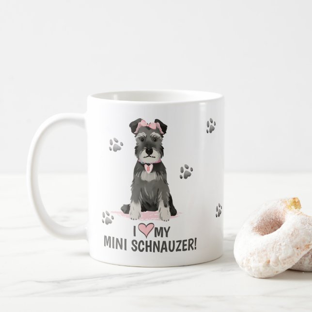 I Love My Mini Schnauzer Pink Coffee Mug (With Donut)