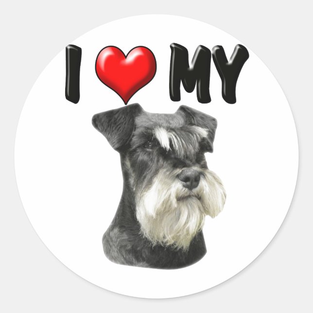 I Love My Miniature Schnauzer Classic Round Sticker (Front)