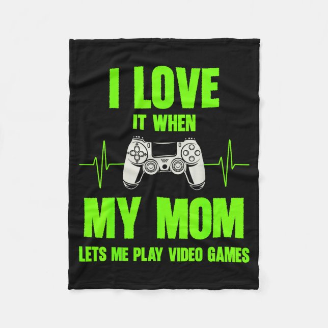 I Love My Mom Gamer Gaming Teen Boys Video Game Co Fleece Blanket (Front)