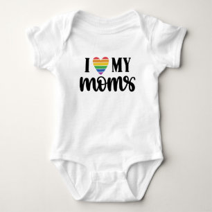 I Love My Moms Rainbow Heart Baby Bodysuit