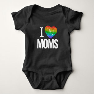 I Love My Moms Rainbow Heart Pride Month Baby Bodysuit
