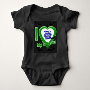 I Love My Monster With Your Photo With Bats Baby Bodysuit