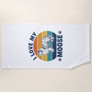 I Love My Moose Dog Retro Engraving Design_1 Beach Towel
