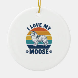 I Love My Moose Dog Retro Engraving Design_1 Ceramic Tree Decoration