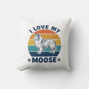 I Love My Moose Dog Retro Engraving Design_1 Cushion