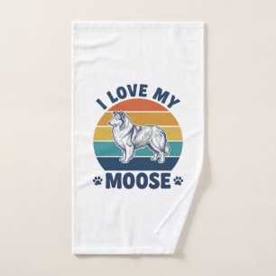 I Love My Moose Dog Retro Engraving Design_1 Hand Towel