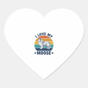 I Love My Moose Dog Retro Engraving Design_1 Heart Sticker