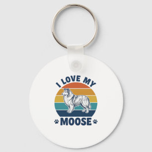 I Love My Moose Dog Retro Engraving Design_1 Key Ring