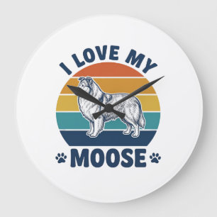 I Love My Moose Dog Retro Engraving Design_1 Large Clock
