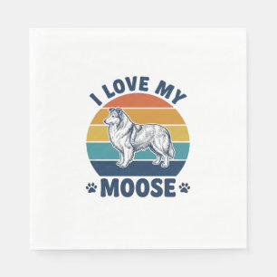 I Love My Moose Dog Retro Engraving Design_1 Napkin
