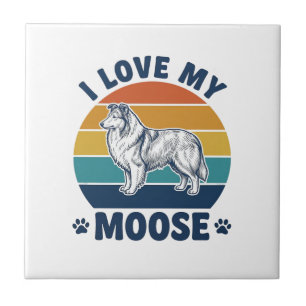 I Love My Moose Dog Retro Engraving Design_1 Tile