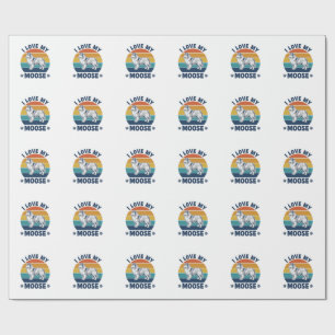 I Love My Moose Dog Retro Engraving Design_1 Wrapping Paper