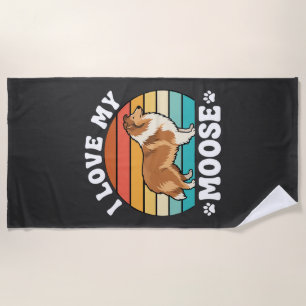 I Love My Moose Retro Collie Dog Beach Towel