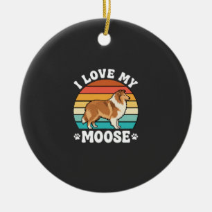 I Love My Moose Retro Collie Dog Ceramic Tree Decoration