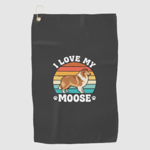 I Love My Moose Retro Collie Dog Golf Towel