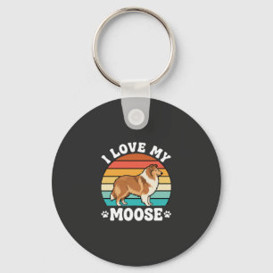 I Love My Moose Retro Collie Dog Key Ring