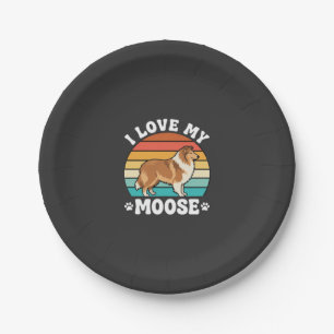 I Love My Moose Retro Collie Dog Paper Plate