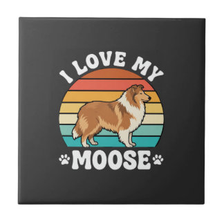 I Love My Moose Retro Collie Dog Tile