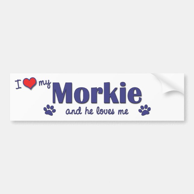 I Love My Morkie (Male Dog) Bumper Sticker (Front)