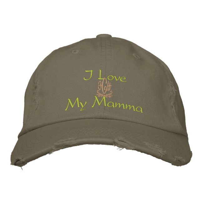 I Love My Mother In Italian Olive Embroidered Hat (Front)