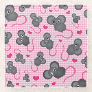 I love my mouse pattern in pink glass coaster