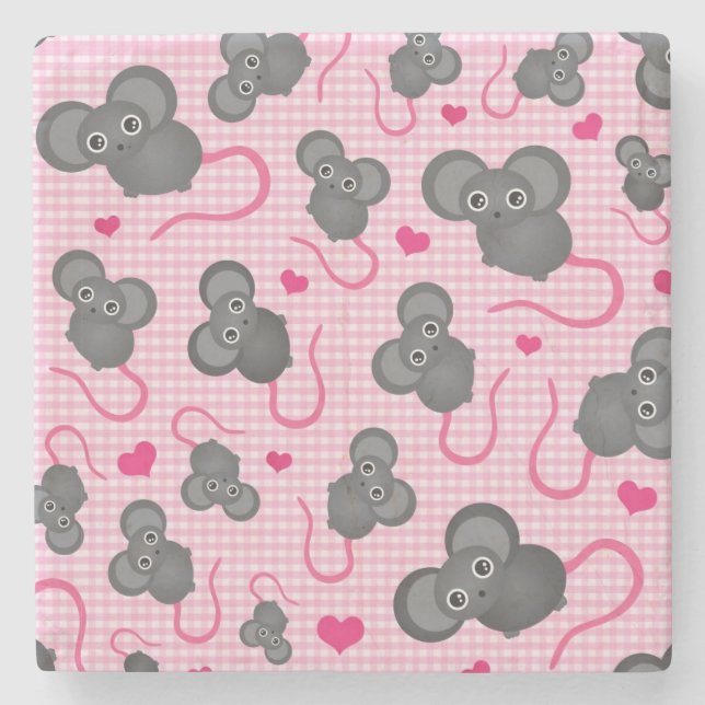 I love my mouse pattern in pink stone coaster (Front)