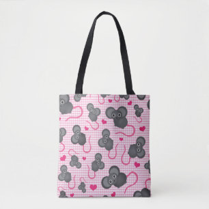 I love my mouse pattern in pink tote bag