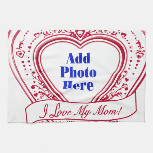 I Love My Mum! Photo Red Hearts Tea Towel