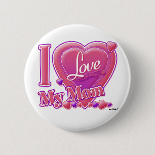 I Love My Mum pink/purple - heart 6 Cm Round Badge