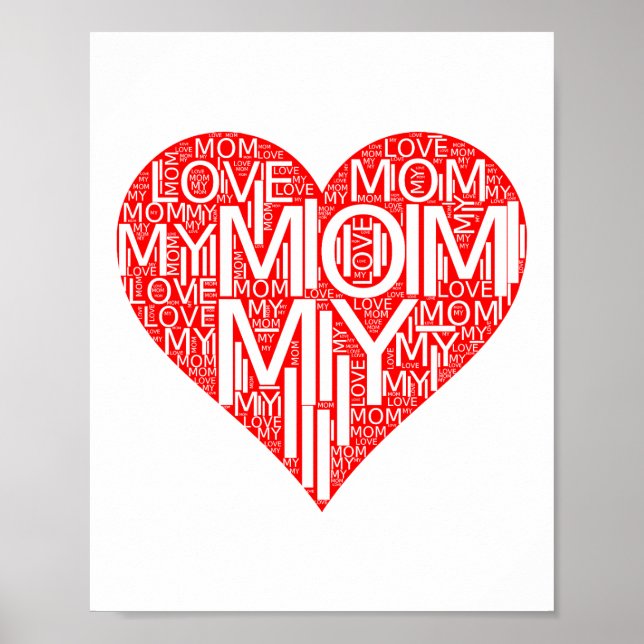 I Love My Mum Red Heart Mum Daughter and Son Poster (Front)