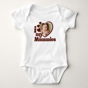 I Love My Mummies Pink Brown Photo Baby Bodysuit