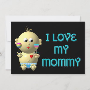 I love my mummy Bouncing Baby with Heart & Rattles Invitation