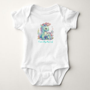I Love My Mummy!  Dinosaurs with Flowers Baby Bodysuit