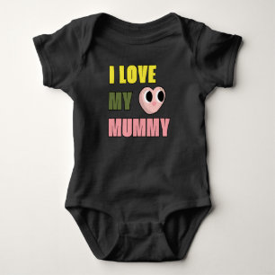 I Love My Mummy Doodle 70s Cute Yellow Green Pink Baby Bodysuit
