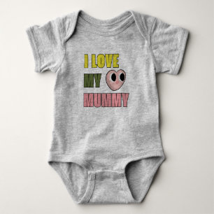 I Love My Mummy Doodle 70s Cute Yellow Green Pink Baby Bodysuit