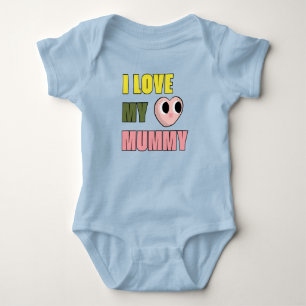 I Love My Mummy Doodle 70s Cute Yellow Green Pink Baby Bodysuit