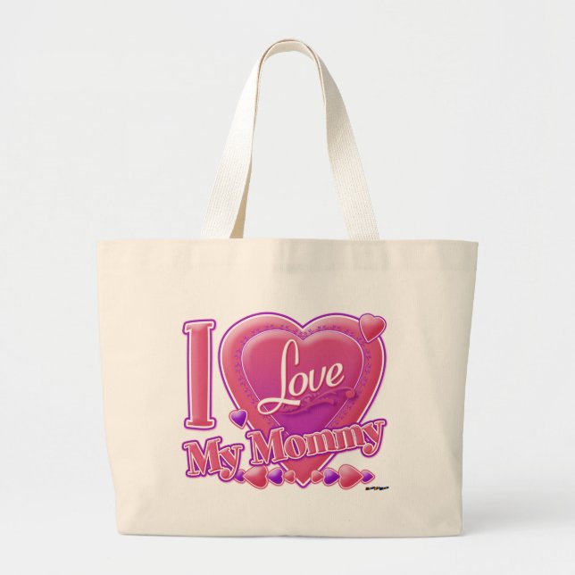 I Love My Mummy pink/purple - heart Large Tote Bag (Front)