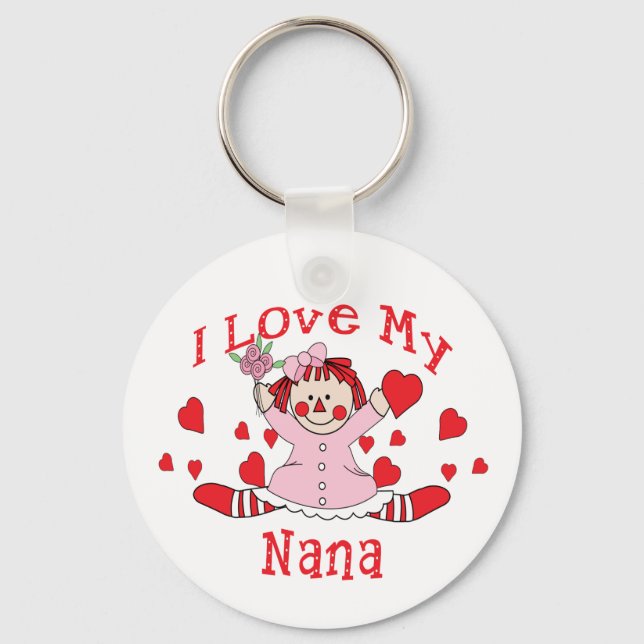 I love My Nana Rag Doll & Hearts Key Ring (Front)