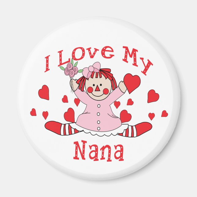 I love My Nana Rag Doll & Hearts Magnet (Front)