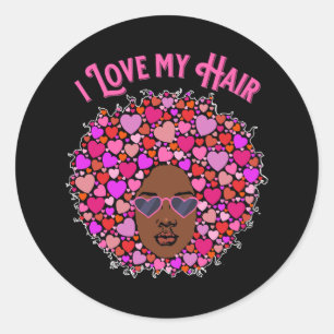 I Love My Natural Hair Afro Kinky Valentine’s Day Classic Round Sticker