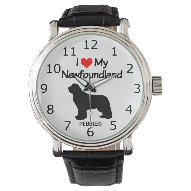 I Love My Newfoundland Dog Silhouette Watch (Front)
