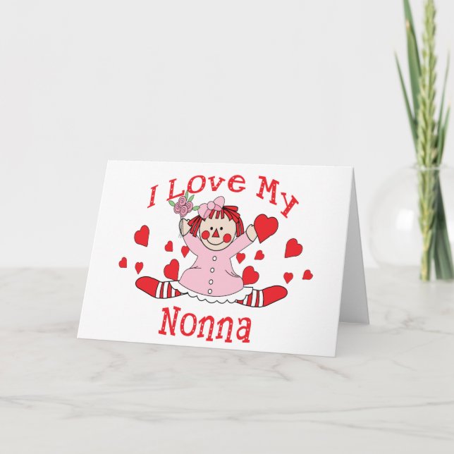 I love My Nonna Rag Doll & Hearts Card (Front)