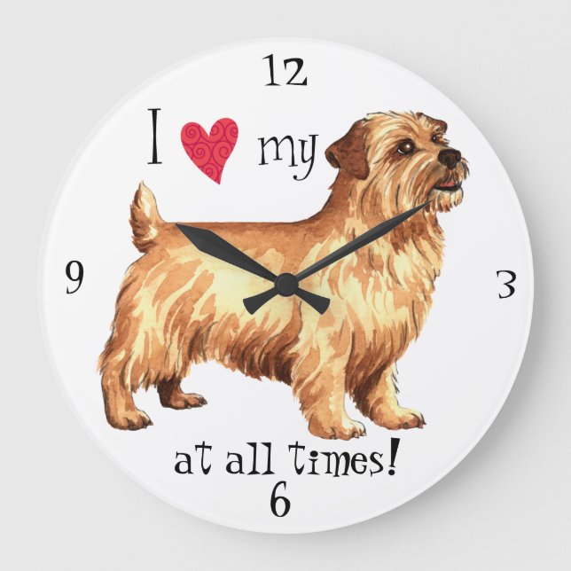 I Love my Norfolk Terrier Large Clock (Front)
