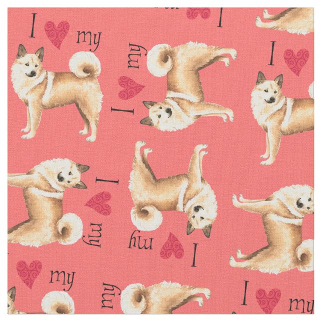 I Love my Norwegian Buhund Fabric (Close Up)