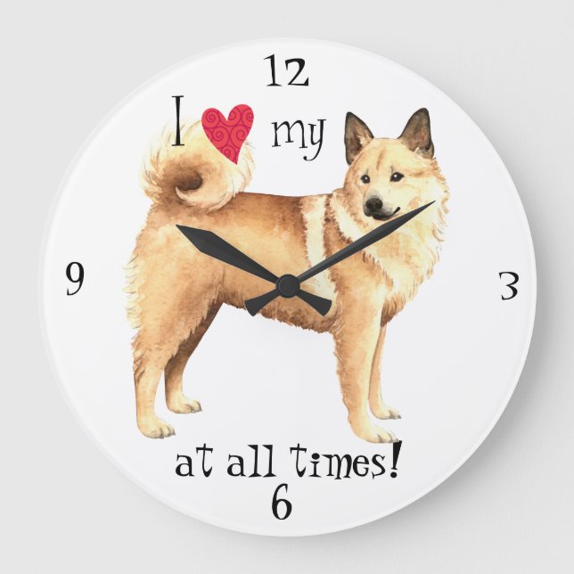I Love my Norwegian Buhund Large Clock (Front)